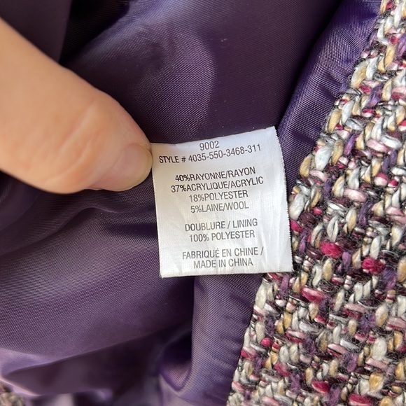 LAURA PETITES Purple Bouclé Wool Blend Knit Two Button Closure Blazer Size 2 - Picture 10 of 17